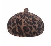Winter Furry Beret Hats Leopard Warm Fluffy Plush French Beret Faux Fur Classic Solid Beret Cap for Women Brown