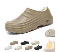 Winter Fuzzy Armadillo Chef Shoes for Men Women,Armadillo Clogs Waterproof Non Slip,Warm Comfortable Lightweight Work Shoes Wide Width Slip-On for Chef Nurse Garden(A Khaki,5.5 UK)