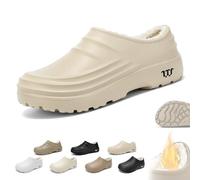 Winter Fuzzy Armadillo Chef Shoes for Men Women,Armadillo Clogs Waterproof Non Slip,Warm Comfortable Lightweight Work Shoes Wide Width Slip-On for Chef Nurse Garden(A Beige,8 UK)