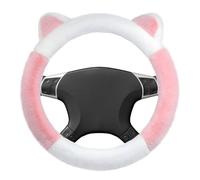 Winter Fuzzy Steering Wheel Cover with Cute Ears - Soft Fluffy Steering Wheel Protector, Warm Anti-Slip Universal Car Interior Accessory (pink)