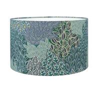 Winter Garden Linen Blend Lampshade. Peacock Blue and Sage Green Sweeping Floral Leaves Design. Cylinder Style Table & Ceiling Lighting Shade (Teal Blue, 40cm Table Lamp Shade)