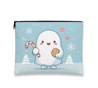 Winter Ghost Makeup Bag, Cute Cartoon Snow Man Cosmetic Travel Pouch for Women, Portable Canvas Zipper Organizer, Blue, 7x9 Inch, Ghost