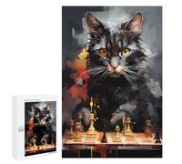 Winter Gift: Cat Chess Master Painting, 1000 PCS, Wooden Brain Teaser for Adults - for Quiet Evenings And Focused Play