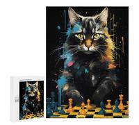 Winter Gift: Cat Chess Master Portrait, 500 PCS, Wooden Brain Teaser for Adults - for Quiet Evenings And Focused Play