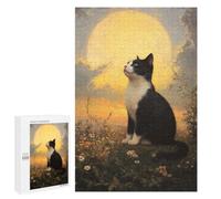 Winter Gift: Cat Gazing at The Moon, 1000 PCS, Decorative Jigsaw for Grown-Ups - to Assemble, Frame And Display