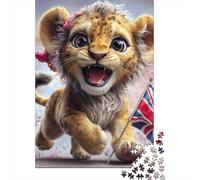 Winter Gift: Cute Lion Cub with British Flag 1000 Piece Jigsaw, 38x26cm/1000pcs