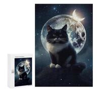 Winter Gift: Floofy Cat Under The Moon, 300 PCS, Decorative Jigsaw for Grown-Ups - to Assemble, Frame And Display