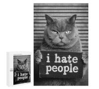 Winter Gift: Grumpy Cat I Hate People Mugshot, 1000 PCS, Displayable Picture Puzzle; for Couples, Friends And Family
