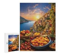 Winter Gift: Sunset Over Coastal Town with Fresh Produce, 500 PCS, Displayable Picture Puzzle; for Couples, Friends And Family