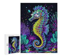 Winter Gift: Vibrant Neon Seahorse Graffiti, 500 PCS, Decorative Jigsaw for Grown-Ups - to Assemble, Frame And Display