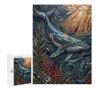 Winter Gift: Whale in Ocean Waves Stained Glass, 500 PCS, Displayable Picture Puzzle; for Couples, Friends And Family