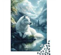 Winter Gift: White Wolf by The Lake 1000 Piece Jigsaw, 52x38cm/1000pcs