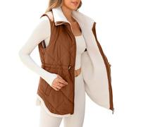 Winter Gilet For Women UK Fleece Lined Jacket Thermal Puffer Padded Vests Ladies Body Warmer Quilted Sherpa Cozy Coat with Pockets Drawstring Zippered Warm Waistcoat Lightweight Plus Size Outerwear