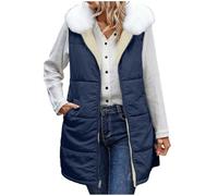 Winter Gilet for Women UK Fleece Lined Warm Gilets Double Sided Wear Sleeveless Jackets Zip Up Thickened Waistcoat with Detachable Faux Fur Collar Plus Size Thermal Plain Outerwear S-5XL