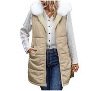 Winter Gilet for Women UK Fleece Lined Warm Gilets Double Sided Wear Sleeveless Jackets Zip Up Thickened Waistcoat with Detachable Faux Fur Collar Plus Size Thermal Plain Outerwear S-5XL