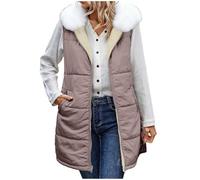 Winter Gilet for Women UK Fleece Lined Warm Gilets Double Sided Wear Sleeveless Jackets Zip Up Thickened Waistcoat with Detachable Faux Fur Collar Plus Size Thermal Plain Outerwear S-5XL