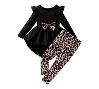 Winter Girls Clothes Toddler Girl Clothes Ruffle Long Sleeve Heart Print Tops and Pants 2PC Little Winter Outfits (5 Years) Black