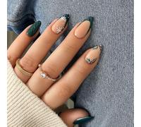 Winter Glamour Press on Nails Snowflake Design Short Almond False Nails - Elegant French Tips Manicure Set Handmade Fake Stick On Accessories for Christmas & Autumn Festival