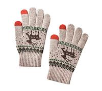 Winter Glove Winter Knitted Gloves Full Finger Screen Fawn Jacquard Gloves Warm Women's Outdoor Play Phone(Khaki, One Size)