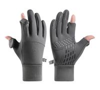 Winter Gloves for Men Women, Exhibitable 2 Finger Touch Screen Gloves Running Cycling Driving Gloves Warm Freezing Gloves Waterproof Gloves for Men (Gray, L