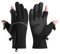 Winter Gloves for Women Men, Exhibitable 2 Finger Touch Screen Gloves Running Cycling Driving Gloves Winter Fishing Gloves (Black, M)
