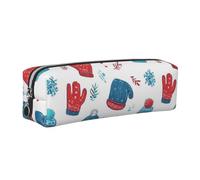 Winter Gloves Hat Pencil Case for Boys Girls Snowflake Leather Pen Pouch Holder for School Office Travel Portable Stationery Organizer Makeup Bag Silver Zip