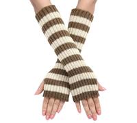 Winter Gloves Long Fingerless Gloves Arm Warmers Striped Knitting Arm Warmers Fashionable Thumb Hole Gloves Warm Mittens for Winter Half Hand Warmers Unisex Arm Warmers, khaki, One Size