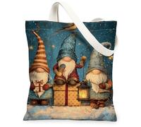 Winter Gnome Canvas Tote Bags, Cute Gnomes Design Reusable Grocery Bags, Holiday Rustic Lightweight Washable Shoulder Strap Canvas for Travel Picnic 13x15 Inch