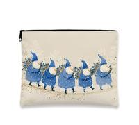 Winter Gnome Makeup Bag, Blue Snow Man Vintage Cosmetic Travel Pouch for Women, Portable Small Canvas Zipper Organizer, Holiday Skincare Toiletry Bag, blue, 7x9 Inch, Gnome