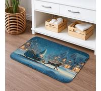 Winter Gnome Sleigh Ride Quick Dry Bath Mat, Cozy Snowy Scene Absorbent Non Slip Shower Mat, Holiday Flannel Washable Bath Rugs for Bathroom Toilet Restroom Decorative 16x24 Inch