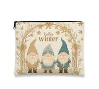 Winter Gnomes Makeup Bag, Hello Winter Cosmetic Travel Pouch for Women, Portable Small Canvas Zipper Organizer, Holiday Skincare Toiletry Bag 7x9 Inch