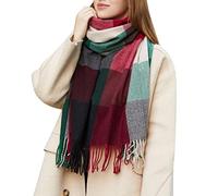 Winter Grid Kint Feel Fleece Shawls Wraps Ladies Light Scarf Warm Scarves Womens Long Shawl Wraps Large Scarves Knit Tassel Lattice Splicing Scarf Buffalo Plaid Scarf (F, One Size)