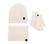 Winter Hat and Scarf Set for Women - Women's Cold Weather Beanie Sets: Thermal Warm Knitted Beanie Cap Soft Fleece Neck Warmer Elastic Circle Neck 3 Pcs for Outdoor Sports Sking Beige
