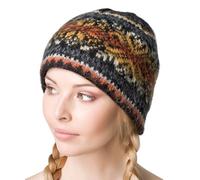 Winter Hat Beanie Cap Fair Isle Authentic Icelandic Wool for Women and Men 2 Ply Knitted Extra Warm, Mustard,pumpkin,charcoal,off-white,black, One size
