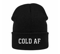 Winter Hat Beanie for Men Women Cold AF Funny Slouchy Knit Cuffed Beanie Skull Cap Hat Custom Unisex Warm Soft Headwear - Novelty Christmas Birthday Gift for Mom Dad Wife Husband Black, Black