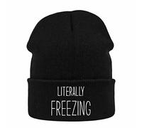 Winter Hat Beanie for Men Women Literally Freezing Funny Slouchy Knit Cuffed Beanie Skull Cap Hat Custom Unisex Warm Soft Headwear, Novelty Christmas Birthday Gift for Mom Dad Wife Husband Black