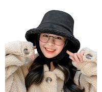 Winter Hat, Ear Flap Lace Up Bucket Hat Wide Brim Women Solid Color Cashmere Lined Fisherman Cap for Autumn Winter 56CM-59CM (Black,7 1/8)