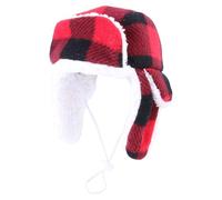 Winter Hat for Dogs, with Adjustable Plaid Earmuffs, Hunter Hat with Ear Loops for Dogs - for Sizes Small Medium Large Cold Weather Travel Christmas Photo Shoot Camping