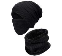 Winter Hat Men Beanie with Mask Scarf Warm 3 Piece Set Slouchy Skull Cap Soft Comfortable Knit Beanie Hats, Black, One size