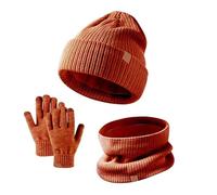 Winter Hat Scarf Gloves Set Elastic Soft Fleece Brushed Inner Lining Neck Warmer Touch Screen Gloves Outdoor Sports Beanie Cap Orange