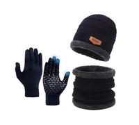 Winter Hat Scarf Gloves Set for Men Knit Beanie Neck Warmer Touchscreen Gloves 3 Piece Thermal Fleece Lined Set for Cold Weather Outdoor Cycling Skiing Gift (Blue)