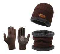 Winter Hat Scarf Gloves Set, Thermal Warm Knitted Beanie Cap Circle Neck Warmer Touchscreen Glove Outdoor Sports Super Soft Fleece Inner Lining Stretchy Elastic Gift for Men Women (Brown)