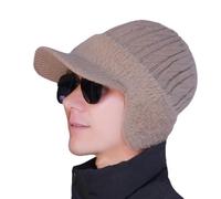 Winter Hats for Men with Ear Flaps UK, Thermal Fleece Lined Windproof Beanie Cap with Brim, Merino Wool Style for Golf, Cycling & Outdoor Sports (54-58cm Unisex) (UK, Alpha, One Size, Khaki)