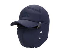 Winter Hats for Men Women Black, Windproof Trapper Hat with Ear Flaps and Mask,Removable Full Face Cover 3 in 1 Faux Fur Ski Neck Warmer for Skating,Skiing, Hunting or Daily Use (UK, Alpha, L, Blue)