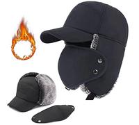 Winter Hats for Women and Men,Trapper Hat with Ear Flaps for Cold Weather, Windproof Warm Hunting Skiing Fishing Baseball Cap, Black, One Size