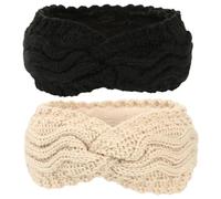 Winter Headbands for Women 2pcs Knitted Ear Warmers Wth Warm Cozy Lining Soft Cable Crochet Ear Muffs for Winter Outdoor Sports - Warmers for Women