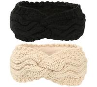 Winter Headbands for Women 2PCS Knitted Ear Warmers Wth Warm Cozy Lining Soft Cable Crochet Ear Muffs for Winter Gift Outdoor Sports