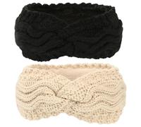 Winter Headbands for Women 2PCS Knitted Ear Warmers Wth Warm Cozy Lining Soft Cable Crochet Ear Muffs for Winter Gift Outdoor Sports