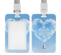 Winter Hearts Badge Holder Vertical ID Badge Holder with Lanyard, Durable ABS Plastic - Waterproof Name Tag for Office, Teacher& Nurses