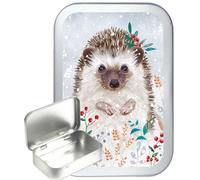 Winter Hedgehog 50ml Silver hinged Tobacco tin,Pocket tin,Pill tin, Travel tin